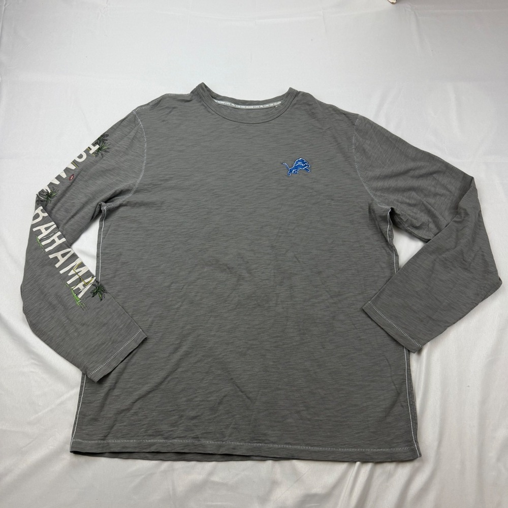 Tommy Bahama T-Shirt Mens Medium Gray Detroit Lions NFL Football Long Sleeve